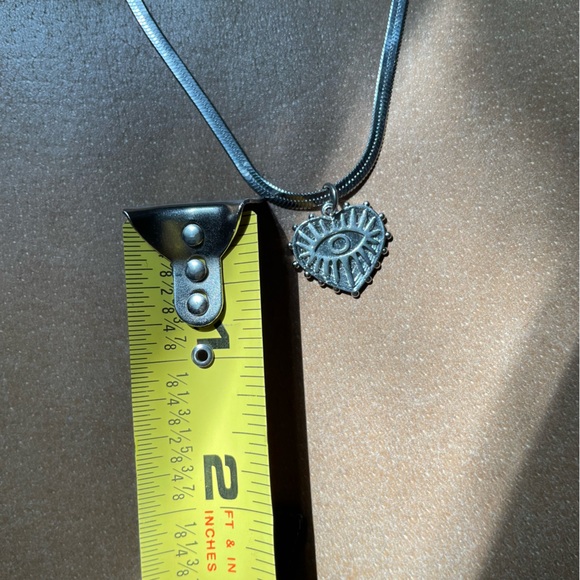 Heart evil eye charm pendant necklace snake herringbone chain silver layer - Picture 4 of 5